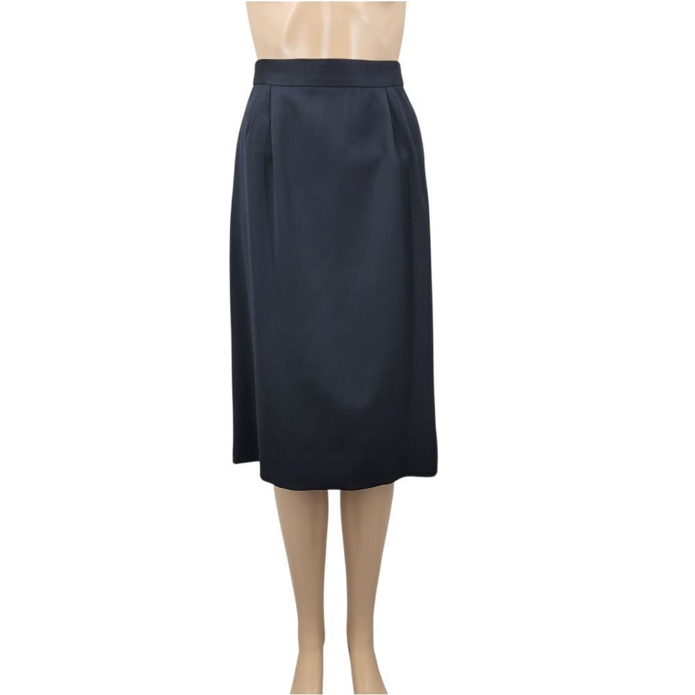 Louis Feraud Vintage Wool Pleated Black Midi Skirt